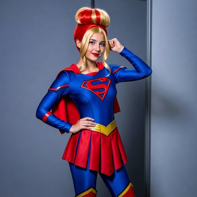 Girl in superhero costume posing