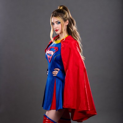 Superhero in red and blue costume
