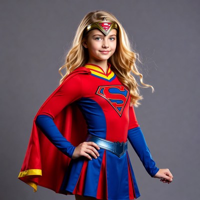 Young girl dressed as superhero character