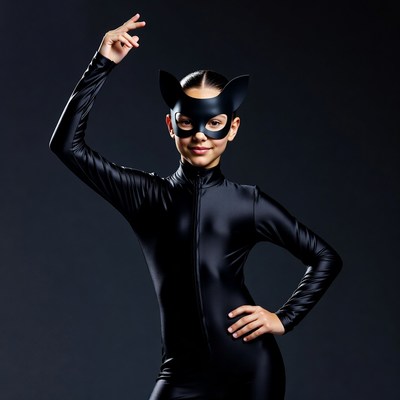 Girl in black costume posing confidently