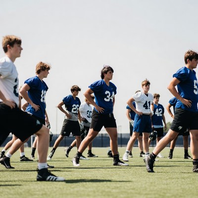 High school football practice session in fall