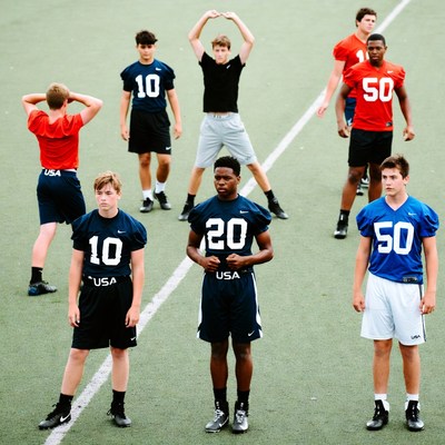 Youth football practice on field