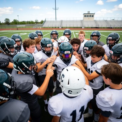 Team huddle before football practice