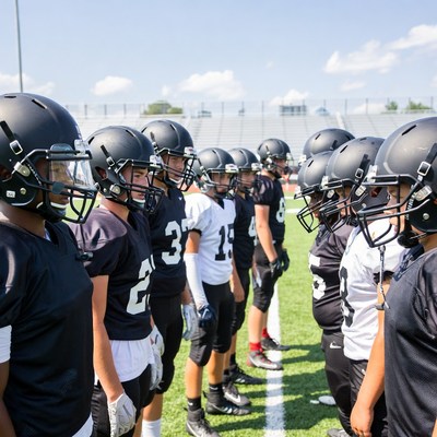 Football practice on sunny day