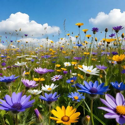 Colorful flowers in a sunny field