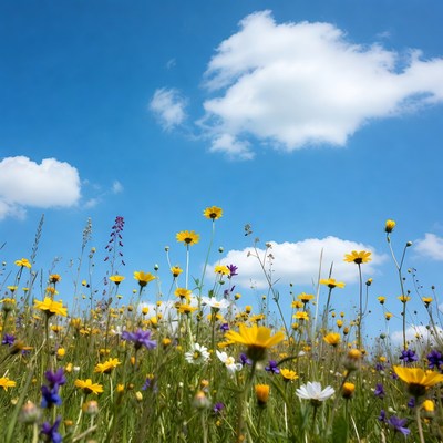 Vibrant wildflowers in open field