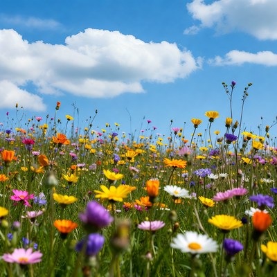 Flowers bloom under blue sky