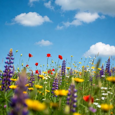 Colorful flowers in a sunny field