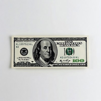 Hundred dollar bill on white surface