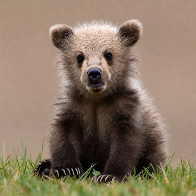 Baby bear sitting on grass