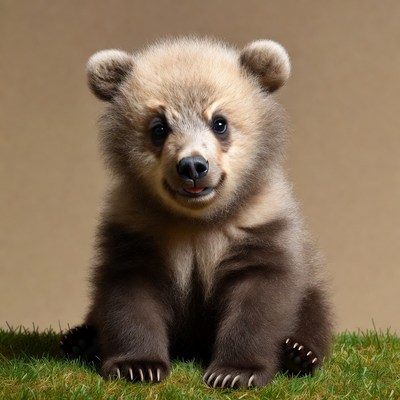 Baby bear sitting on grass