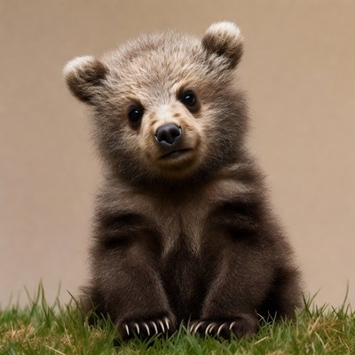 Young bear sitting on grass