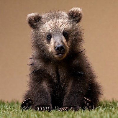 Bear cub sitting on grass