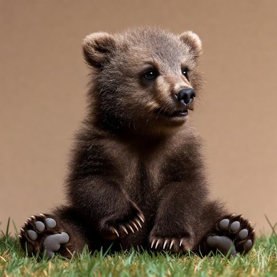 Baby bear sitting on grass