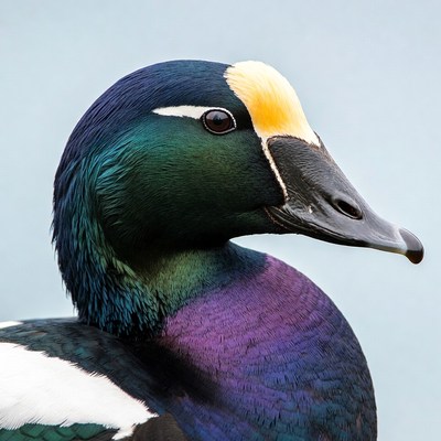 Colorful duck with vibrant feathers in close up