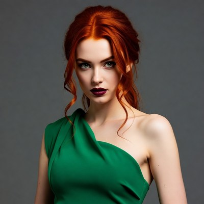 Woman in green dress with red hair