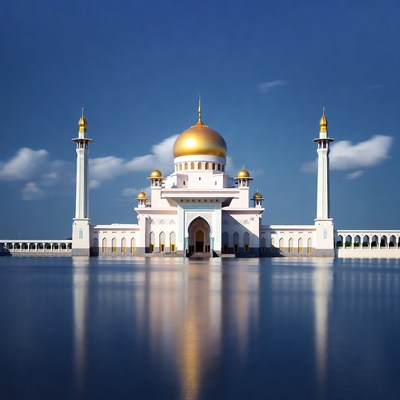 Golden dome mosque by the water