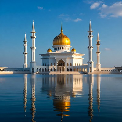 Mosque reflection in calm water