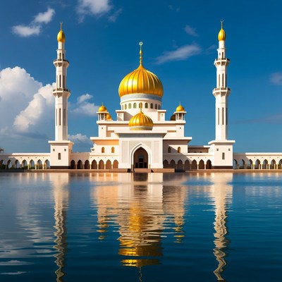 Golden dome mosque by water