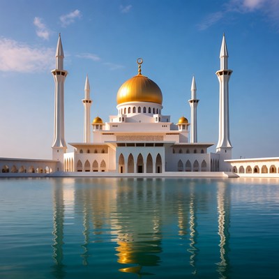 Mosque by water during daylight