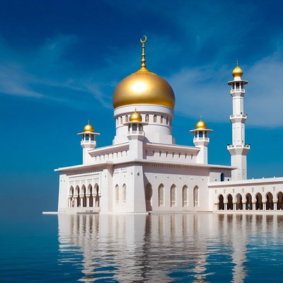 Mosque by the water in daylight