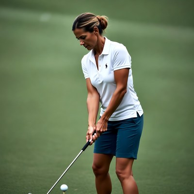 Woman practicing golf skills on the green
