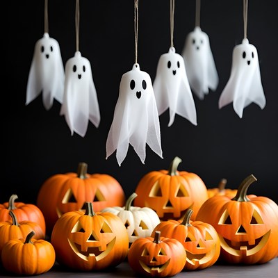Ghosts and pumpkins for halloween celebration