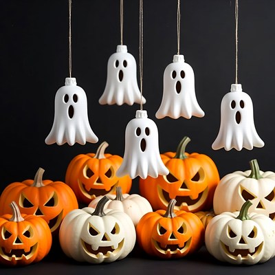 Ghosts and pumpkins for halloween decoration