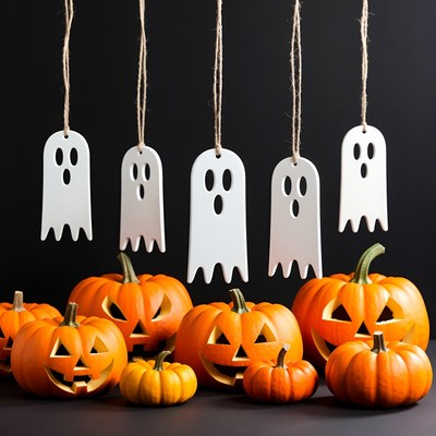 Ghosts and pumpkins for halloween decoration