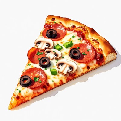 Pizza slice with toppings displayed on a plate