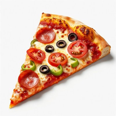 Slice of pizza with toppings on plate