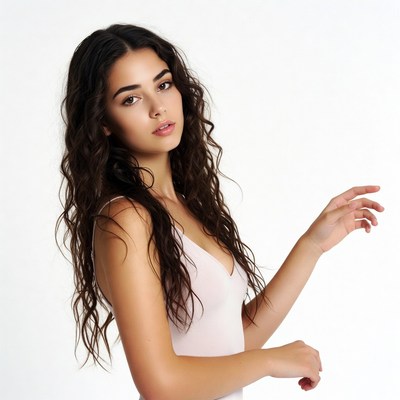 Young woman with long hair posing