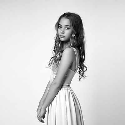 Young girl in white dress poses