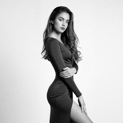 Young woman poses in dress