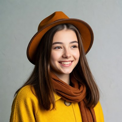 Girl smiling in yellow coat