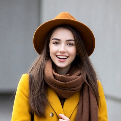 Young woman smiling in winter outfit