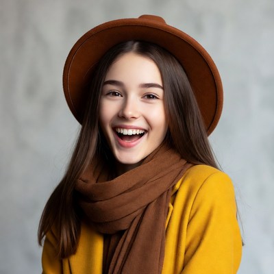 Smiling young woman with hat and scarf