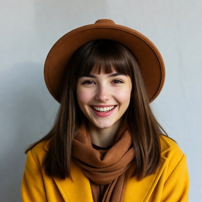 Smiling woman in a brown hat