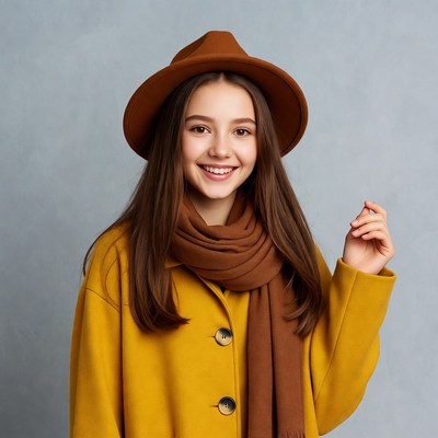 Young girl poses in stylish clothing