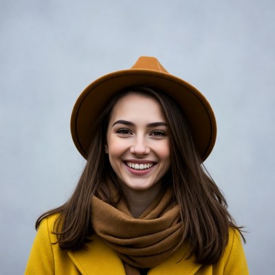 Smiling girl with hat and scarf outdoors