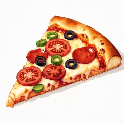 Slice of pizza with toppings on plate