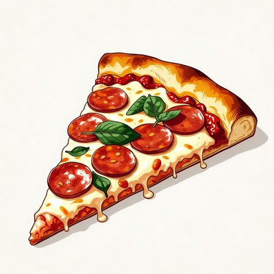 Slice of pepperoni pizza on countertop