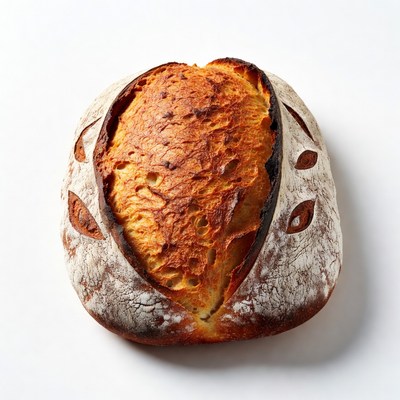 Freshly baked bread on white surface