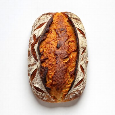 Artisan bread loaf on white background