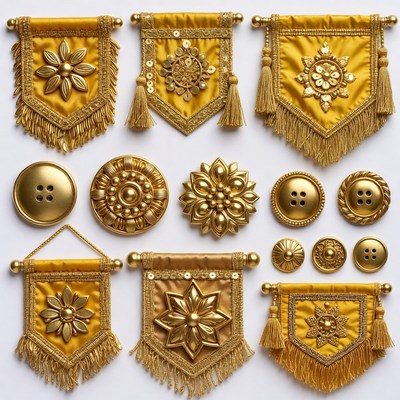 Golden decorative items on display