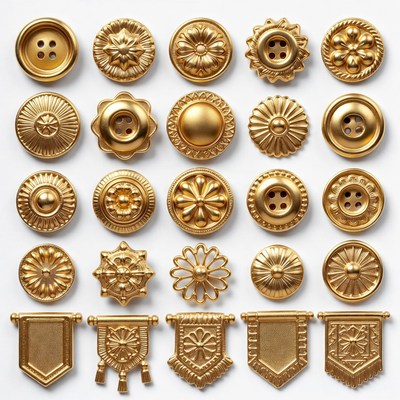 Golden buttons in various designs