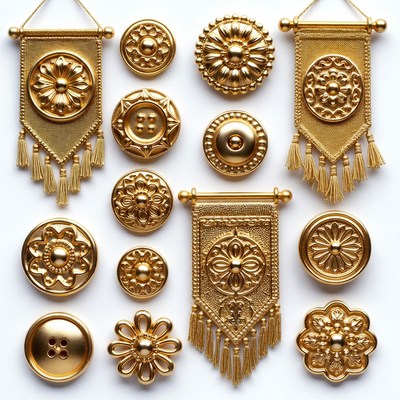 Decorative golden shapes and buttons