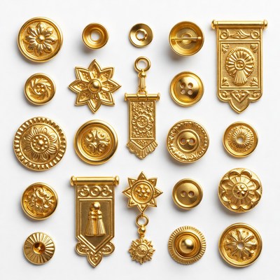 Golden decorative buttons and ornaments