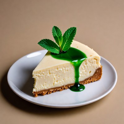 Cheesecake with mint and green syrup