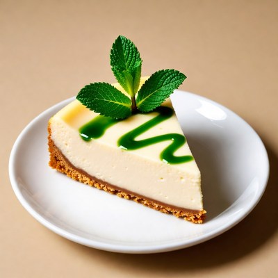 Cheesecake slice with mint garnish